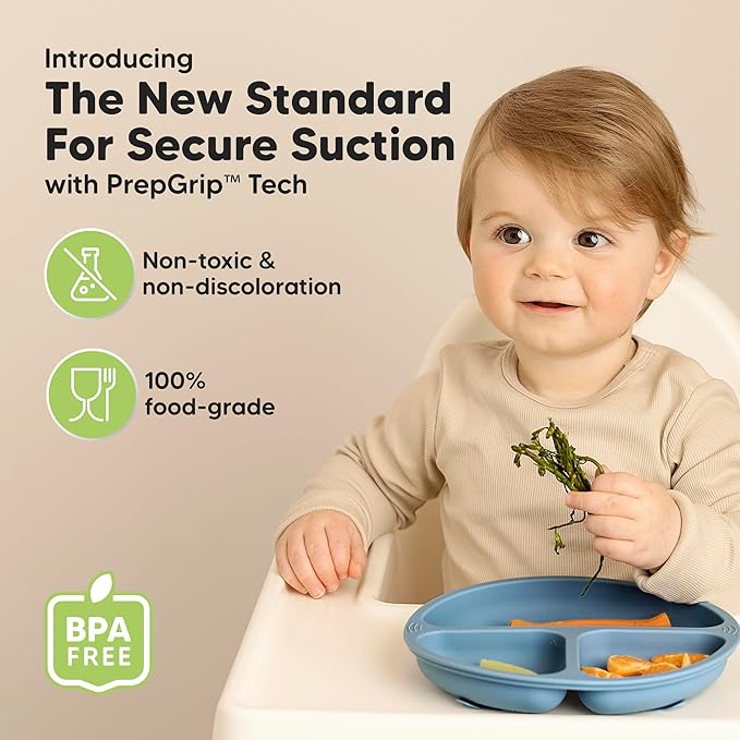 KeaBabies Suction Plates for Baby, Toddler - 3-Pack 100% Silicone Toddler Plates with Suction, Divided, BPA-Free Baby Led Weaning Essentials for Kids, Dishwasher, Microwave Safe, Durable (Valiant)