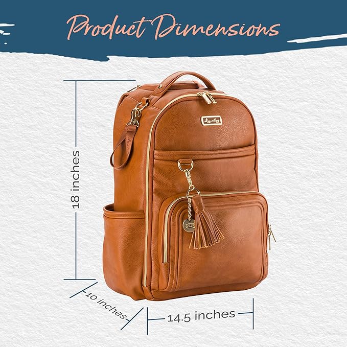 Itzy Ritzy Diaper Bag Backpack – Large Capacity Boss Plus Baby Backpack Diaper Bag Featuring 19 Pockets, Changing Pad, Stroller Clips, and Comfortable Straps (Cognac)