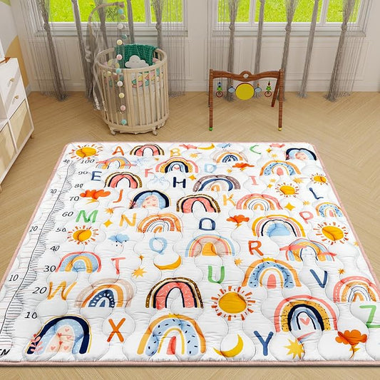 Baby Gyms Playmats for Playpen, 50"×50" Boho Rainbow Play Mat for Playpen Playyards Thicken Soft Padding Foam Playmats for Babies Toddlers Infants Baby Crawling Mat Pad Tummy Time
