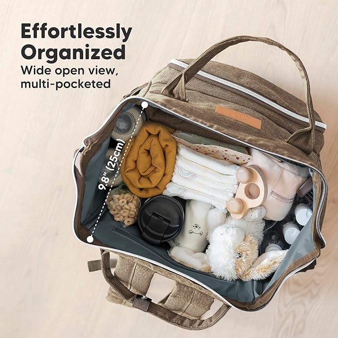 KeaBabies Baby Diaper Bag Backpack - Large Baby Bag for Boys, Girls, Waterproof Multi Function Travel Diaper Backpack with Changing Pad, Durable Travel Essentials for Moms and Dads (Coffee Brown)
