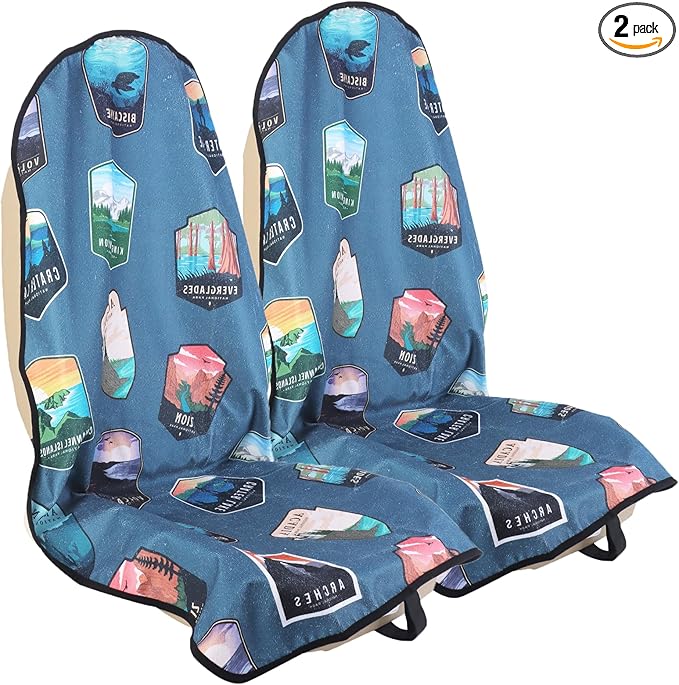 Car Seat Cover Protector Front Seats,for Gym Workout,Running,Swimming,Beach and Hiking,Waterproof Sweat Towel Bucket Seat Covers for Trucks SUV Jeep (National Parks, 2Pcs)