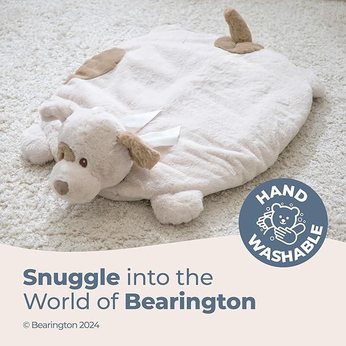 Bearington Baby Lil' Spot Belly Blanket 30"x30" - Beige Plush Puppy Dog Tummy Time Play Mat - Dog Themed Nursery Decor Plush Animal Blanket