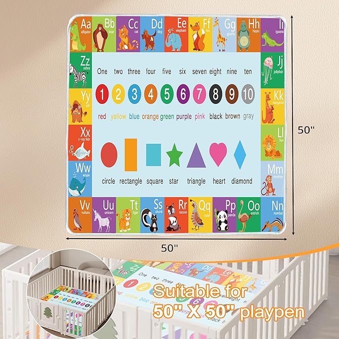 Baby Play Mat, 1-Inch Thick Foam 50" X 50" Playpen Mat,Waterproof & Non - Slip Playmat for Baby Play on Floor, Wipe - Clean, Ideal for Infants, Toddlers & Kids' Crawling and Tummy Time(Alphabet)