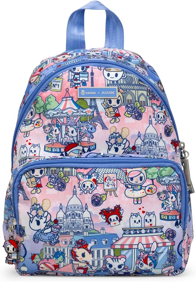 JuJuBe x tokidoki C'est la vie à Paris Everyday Mini Small Diaper Backpack, Essentials for Mom, Newborn & Baby, Women’s Purse, Baby Bottle Pockets, Adjustable Padded Straps, Machine Washable
