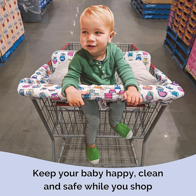 Suessie Shopping Cart Cover and High Chair Cover with Bolster Support Pillow (Owls with Cushion)