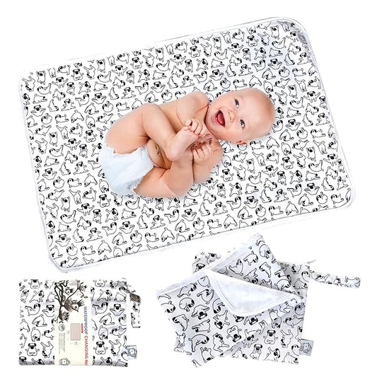 Flockthree Waterproof Baby Diaper Changing Pad with Storage Bag (28.7" X 19.7") Washable Wipeable Reusable Leak Proof Diaper Travel Mat Station Changing Mattress Liner Cribs Bed Cover, Dogs