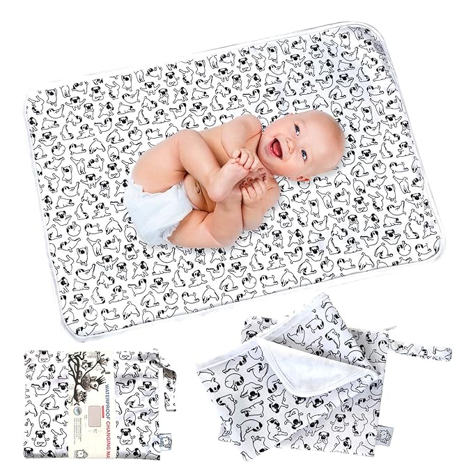 Flock Three Waterproof Baby Diaper Changing Pad with Storage Bag (43.3" X 28.7") Washable Wipeable Reusable Leak Proof Diaper Travel Mat Station Changing Mattress Liner Cribs Bed Cover, Dogs