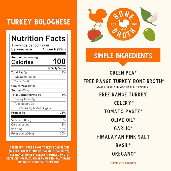 Serenity Kids Bone Broth Puree Made With Organic Veggies | Clean Label Project Purity Award Certified | 3.5 Ounce BPA-Free Pouch | Free Range Turkey Bolognese | 1 Count