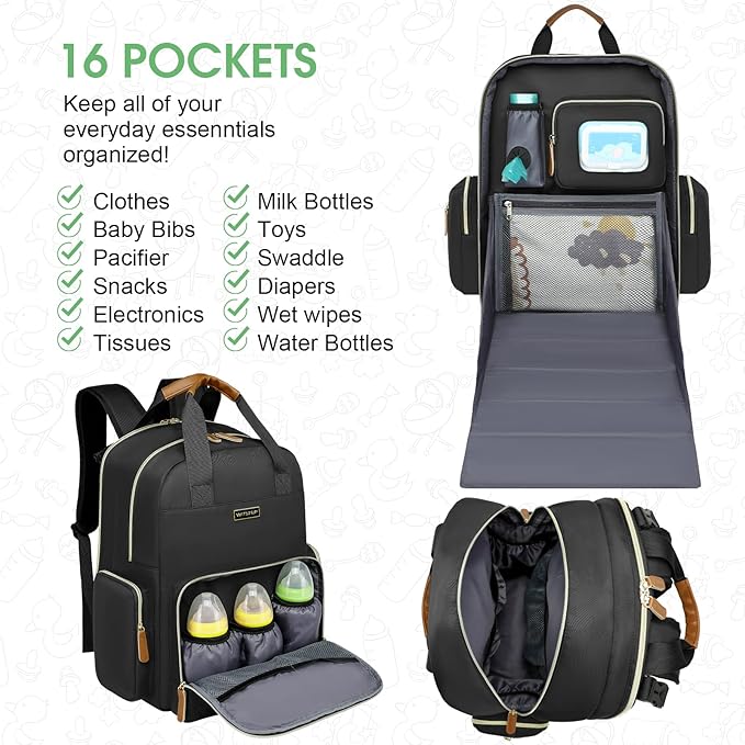 Diaper Bag Backpack with Changing Station, Baby Diaper Bag Organizer for Moms Dads Large Baby Changing Bags