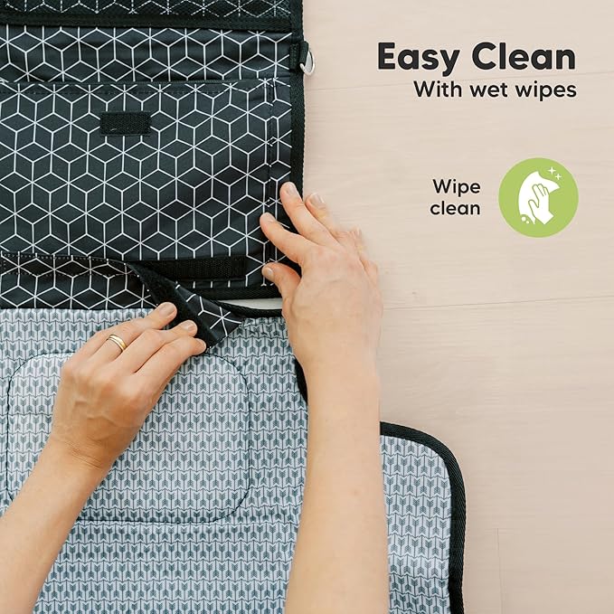KeaBabies Portable Diaper Changing Pad - Large Waterproof Baby Changing Mat, Compact Travel Diaper Clutch, Functional Pockets Fit Newborn Essentials, Wipeable & Padded Baby Changer (Black Geo)