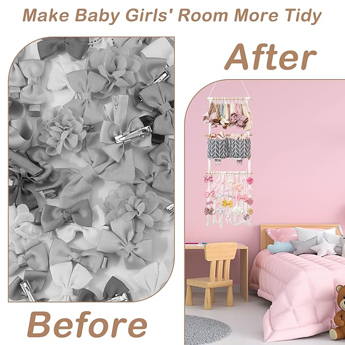 kangaroo Headband Holder Hair Bows Organizer for Baby Girls Large Capacity Bow Holder Hair Accessories Wall Hanging Organizer for Toddler Baby Girl Nursery Room Decor