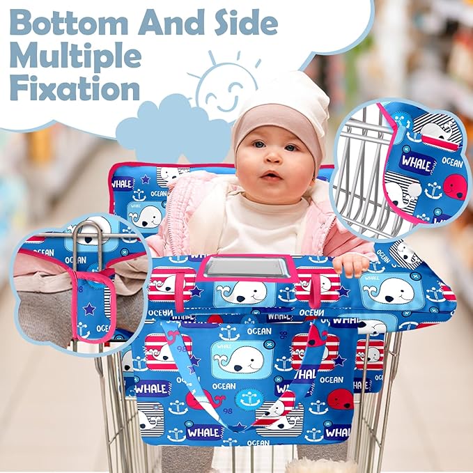 Shopping Cart Cover for Baby Girl Boy 2-in-1 High Chair Water Resistant High Chair Cover Blue Whale Gender Neutral Cart Cover for Babies Padded Grocery Cart Cover for Baby