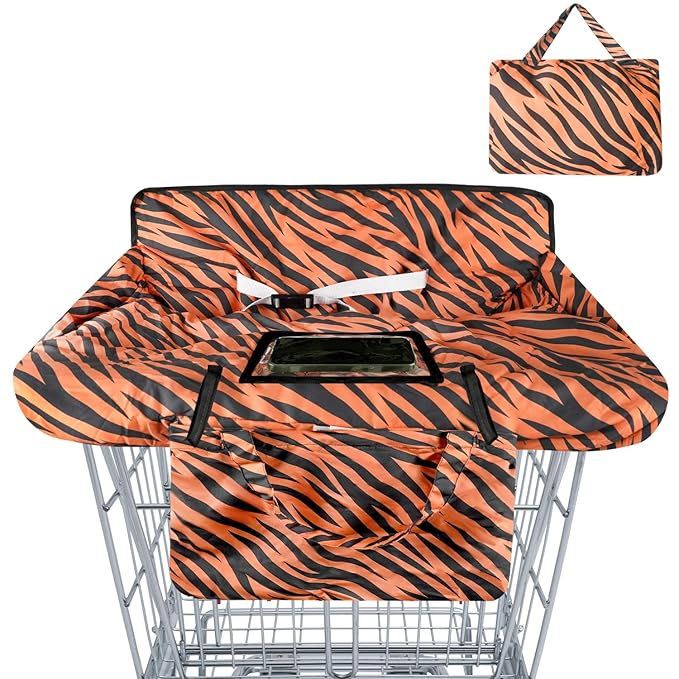 Shopping Cart Cover for Baby Girl & Boy 2-in-1 High Chair Water Resistant High Chair Cover w/Phone Pouch & Pocket Gender Neutral Cart Cover for Tiger Texture Babies Padded Grocery Cart Cover for Baby