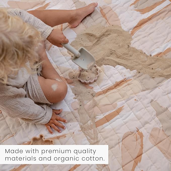 Toddlekind Pretty Practical Mat 100% Organic Cotton 47" x 47”, Reversible, Portable, Travel, Portable, Indoor/Outdoor, for Babies/Toddlers, Peach Skies (Peaches)