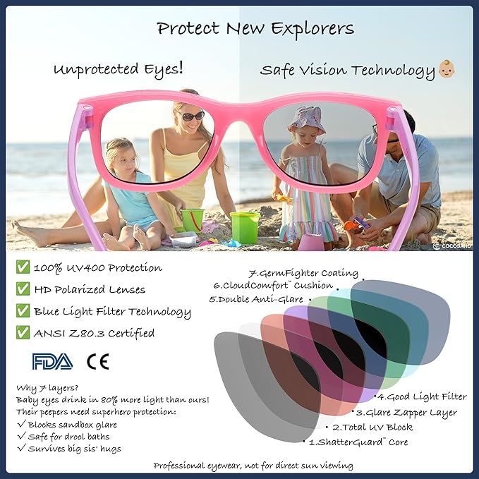 COCOSAND Flexible Polarized Baby Sunglasses with Strap UV Protection for Toddler Infant Girl Boy Age 0-24 Months