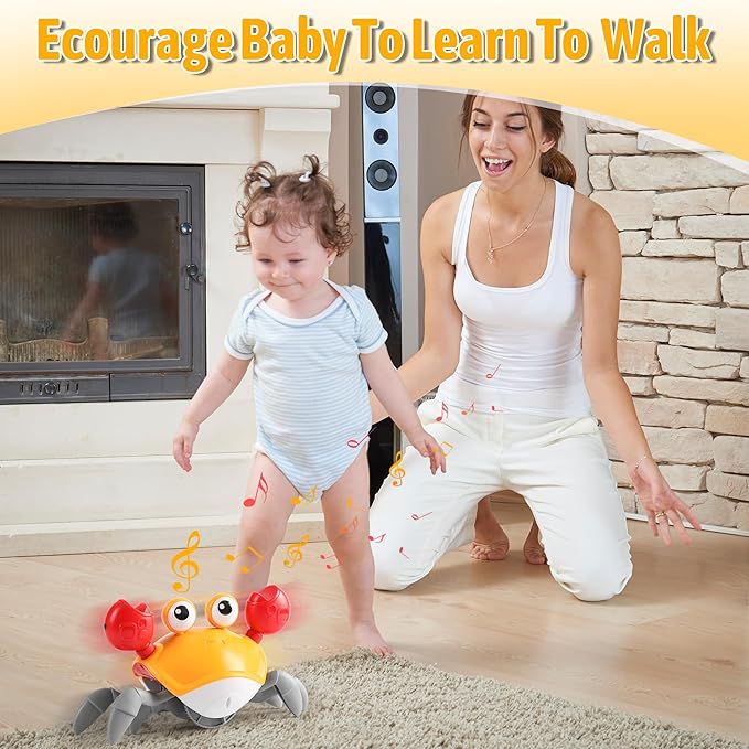 Crawling Crab Baby Toy Infant: Tummy Time Toys for Babies 3 6 9 12 18 24 36 Months, Walking Dancing Crab for Toddler 1 2 3 Year Old, 1st Music Birthday Gift for Boys Girls, Christmas Stocking Stuffers
