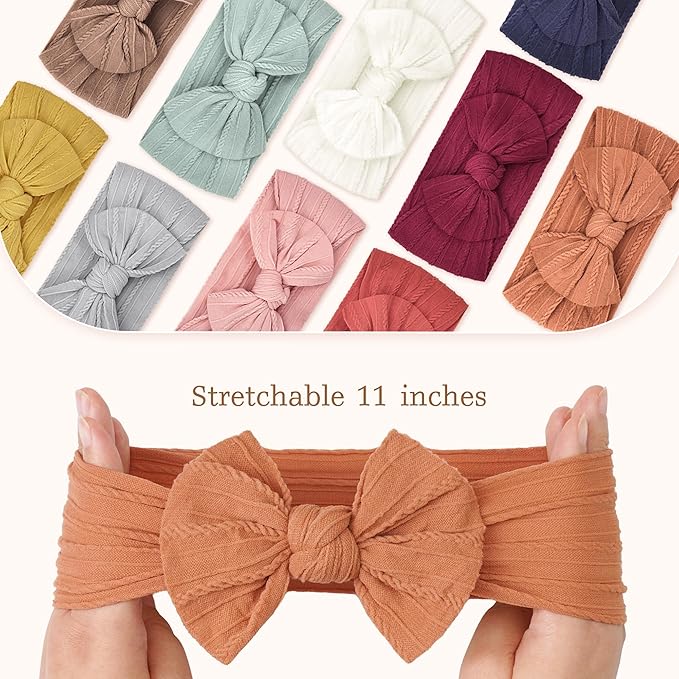 CÉLLOT 10Pcs Super Stretchy Soft Knot Headbands with Hair Bows Head Wrap Hair Accessories For Newborn Baby Girls Infant Toddlers Kids