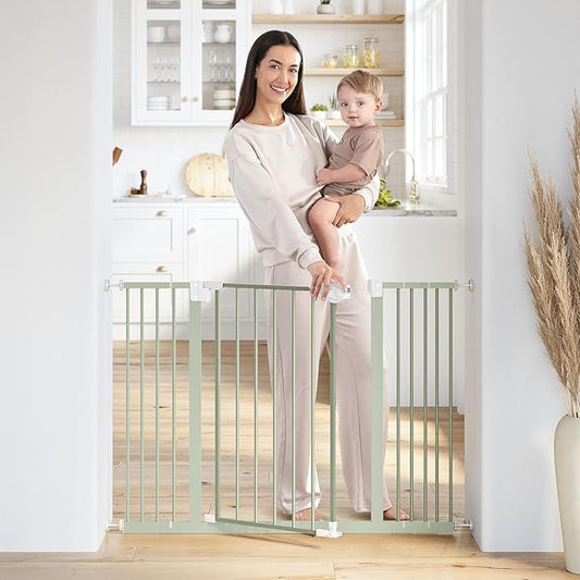 Comfy Cubs Baby Safety Gate with 3 Extensions - Adjustable 42" x 1.9" x 30" Q195 Steel Doorway Barrier - Powder-Coated Finish for Stairs and Doorways - Walk-Through Design Pet Gate - Sage