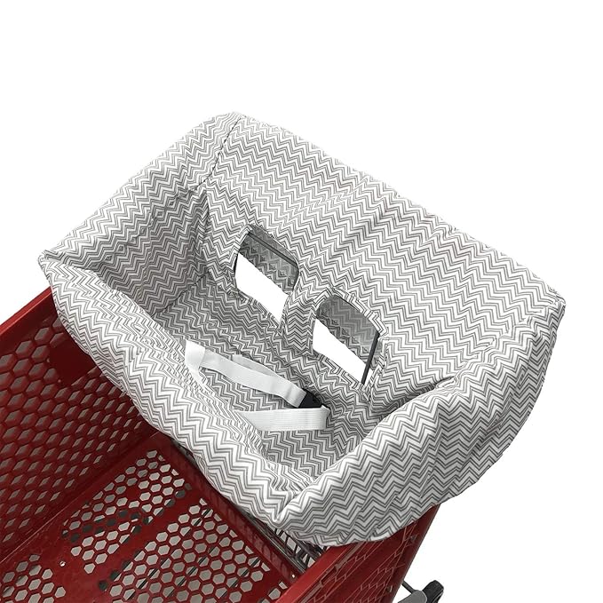 Portable Shopping Cart Cover, High Chair and Grocery Cart Covers for Babies, Kids, Infants & Toddlers, Attached Carry Bag (Gray Chevron)