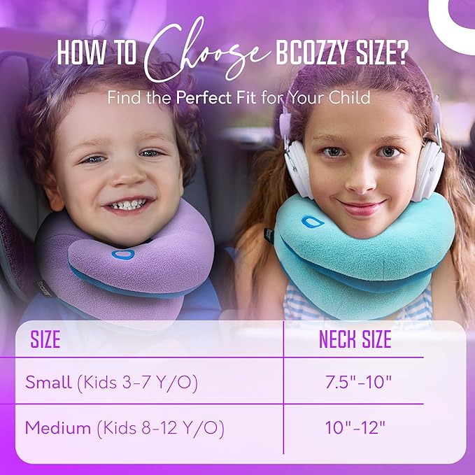 BCOZZY Kids Travel Neck Pillow (3-7 Y/O)- Patented Soft Toddler Pillow for Head & Chin Support in Car Seat, Airplane, and Road Trip Sleeping. Adjustable Size. Fully Washable. Carry Bag. Small, Gray