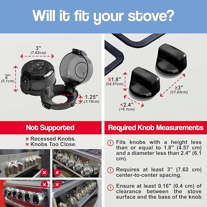 Stove Knob Safety Covers (5 Pack) – Oven Knob Covers for Child Safety – Prevent Kids from Turning on Stoves – Gas Stove Knob Locks with Pre-Applied Adhesive – No Tools Needed for Install