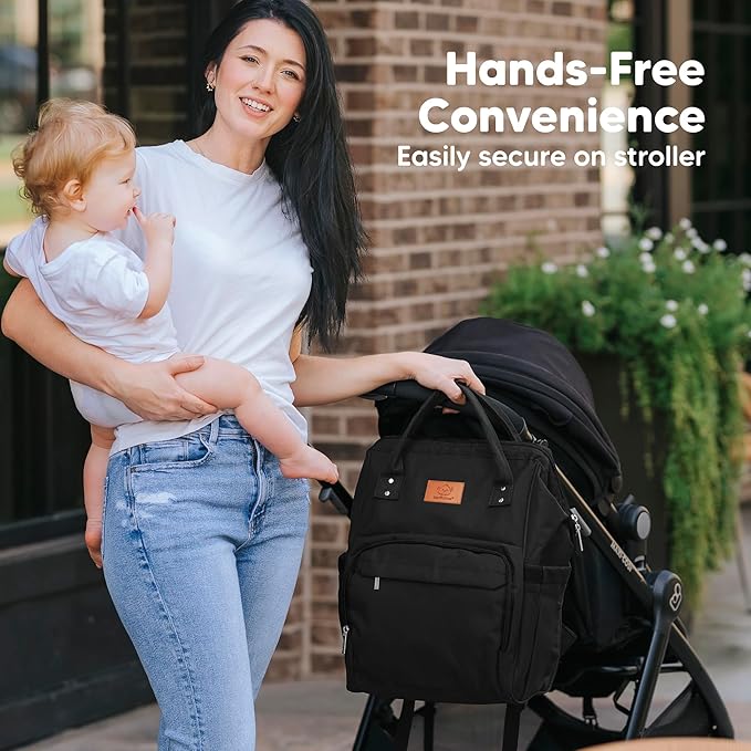 KeaBabies Baby Diaper Bag Backpack - Large Baby Bag for Boys, Girls, Waterproof Multi Function Travel Diaper Backpack with Changing Pad, Durable Travel Essentials for Moms and Dads (Trendy Black)