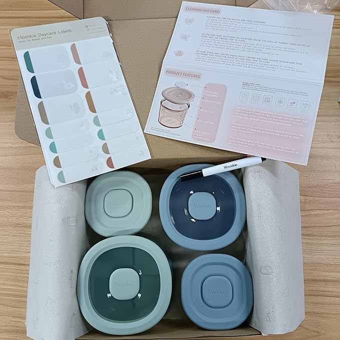 Moonkie Silicone Baby Food Containers | 8oz/4 oz Baby Food Storage Jars with Airtight Lids and A Snack Cup Lid | Freezer,Microwave and Dishwasher Safe, Reusable Baby Food Jars for Infant & Toddler