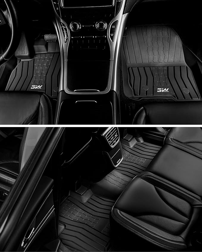 3W Floor Mats Compatible for Lincoln MKC 2015-2019, TPE All Weather Floor Liner Custom Fit 1st and 2nd Rows Full Set Car Liners - Black