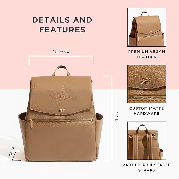 Freshly Picked Classic II Diaper Bag Backpack, Wipeable Vegan Leather With Changing Pad, Convertible (Toffee V2)