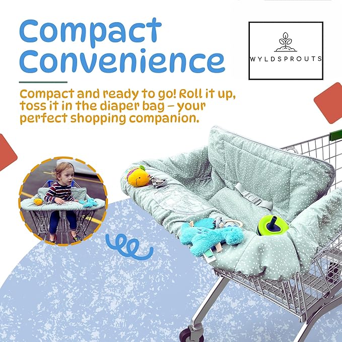 Shopping Cart Cover for Baby | Extra-Padded Baby Cart Covers | Grocery Cart Cover for Baby, Pastel Green Baby Shopping Cart Cover | Large Baby Cart Covers | Neutral Cart Cover for Babies