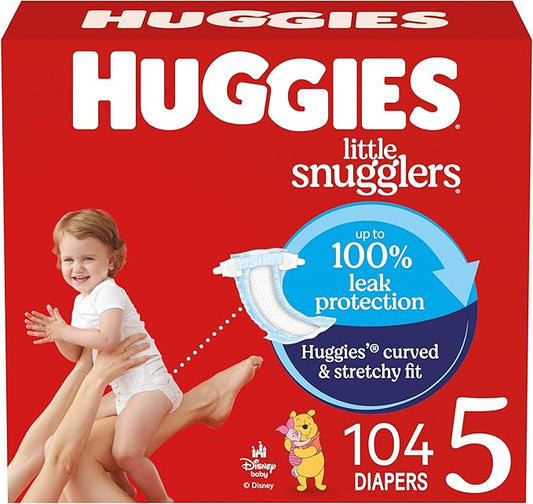 Huggies Size 5 Diapers, Little Snugglers Baby Diapers, Size 5 (27+ lbs), 104 Count, Packaging May Vary