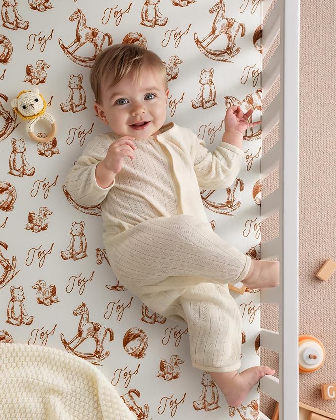 Yoofoss Baby Crib Sheets 2 Pack for Boys and Girls - 52x28 Fitted Crib Sheet Neutral Fits for Standard Crib and Toddler Mattress, Ultra Soft Breathable Microfiber Rocking Horse