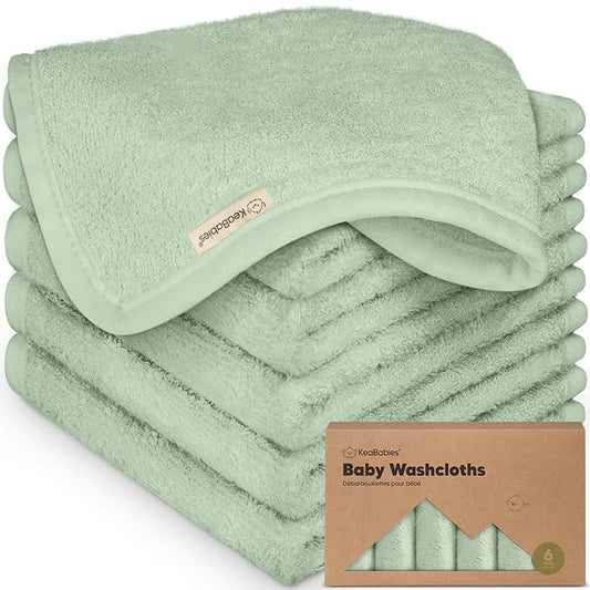 6-Pack Soft Baby Washcloths, Viscose from Bamboo - Kids, Newborn Bath Towels, Infant Shower, Toddler Reusable Face Towel, Gentle on Skin, Face Wash Cloths for Babies, 10x10 (Pistachio)
