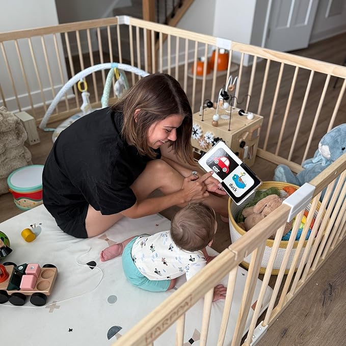 HARPPA Baby Gate Playpen for Babies and Toddlers Wooden Playpen Large Baby Fence Play Yards for Play Area (60x71.5x24 inches)