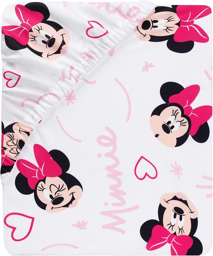 Lambs & Ivy Disney Baby Minnie Mouse Love White/Pink Heart Fitted Crib Sheet