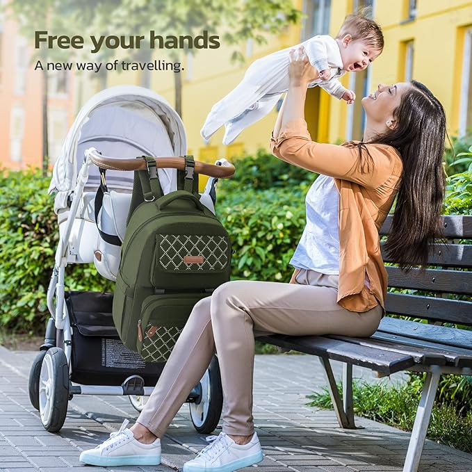 Large Diaper Bag,29L-45L Expandable Diaper Bag Backpack for 2 Kids/Twins Baby Stuff, with Removable Cross Body Bottle Bag for Mom/Dad,Stylish Baby Bag Gift for Boys/Girl-Army Green