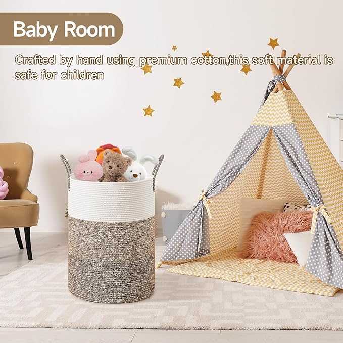 CLHMILY&Z 80L Laundry Basket Round Storage Rope Basket - 16.5x22.5 Inches - Laundry Hamper in Bedreoom and Mutil Storage Bin for Blankets, Toys, and Nursery Essentials