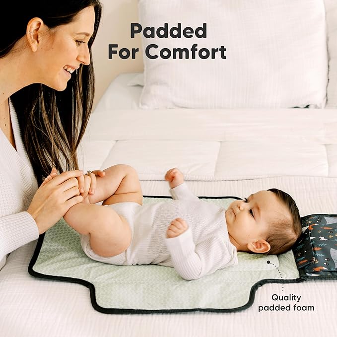KeaBabies Portable Diaper Changing Pad - Large Waterproof Baby Changing Mat, Compact Travel Diaper Clutch, Functional Pockets Fit Newborn Essentials, Wipeable & Padded Baby Changer (Woods)