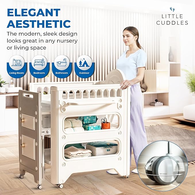 Changing Table with Storage & Adjustable Height, Baby Changing Table, Portable Changing Table, Diaper Changing Station, Baby Changing Station, Easy Assembly Baby Diapering & Bathing