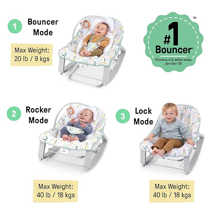 Ingenuity Keep Cozy 3-in-1 Grow with Me Vibrating Baby Bouncer Seat & Infant to Toddler Rocker, Vibrations & Toy Bar, 0-30 Months Up to 40 lbs (Madi)