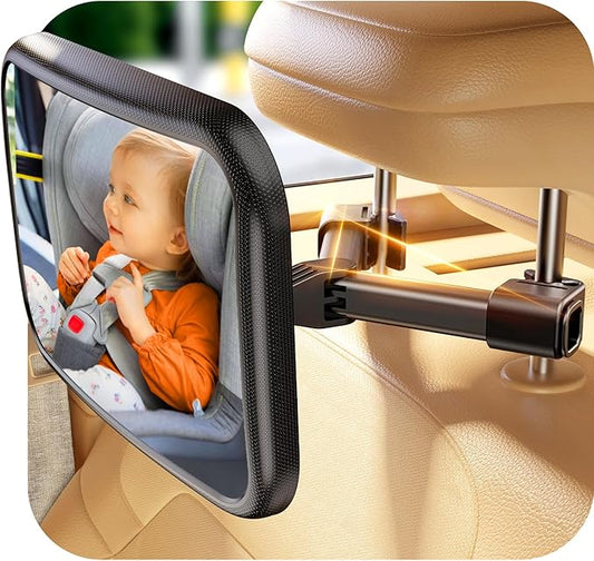 Baby Car Mirror for Baby Hook Clip Design Never Shake Baby Mirror for Car Seat Mirror Rear Facing Newborn Essentials Easy Install Back Seat Mirrors for Car ShatterProof Crash Tested Baby Shower Gifts