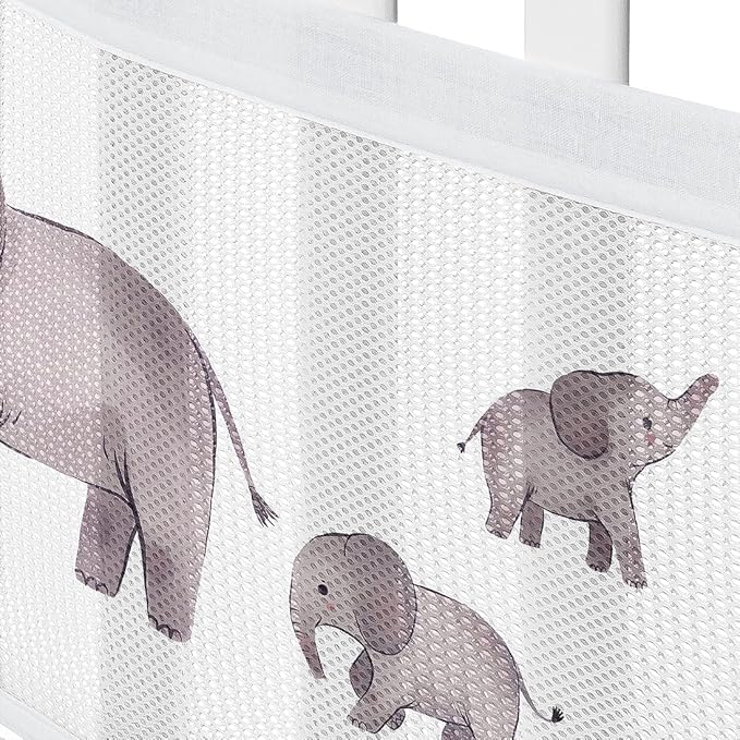 Sweet Jojo Designs + BreathableBaby 2-Piece Breathable Mesh Crib Liner Set (Watercolor Elephants) for Boys/Girls, Baby, Infants/Newborn Nursery (Grey, Jungle, Safari, Mom and Child Elephant, Tropical)