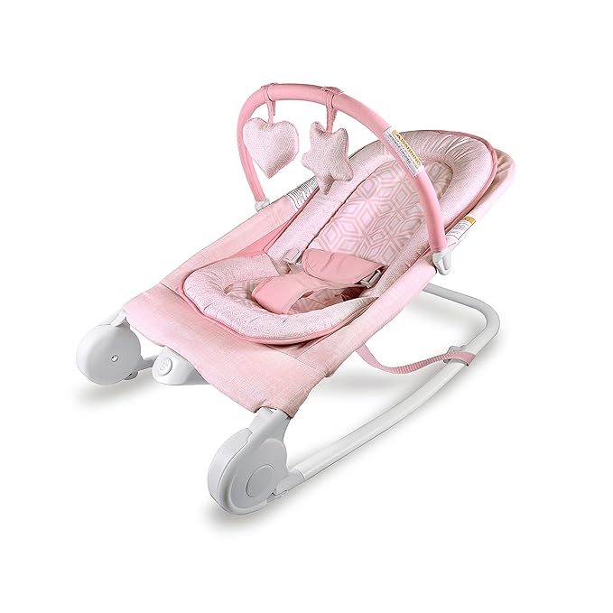 Summer Infant 2-in-1 Bouncer & Rocker Duo (Pink) Convenient and Portable Rocker and Bouncer for Babies Includes Soft Toys and Soothing Vibrations