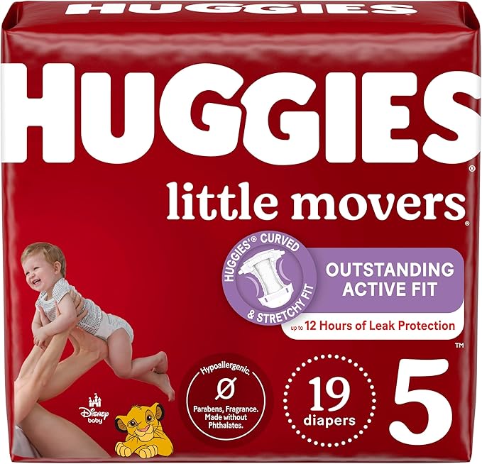 Huggies Size 5 Diapers, Little Movers Baby Diapers, Size 5 (27+ lbs), 19 Count, Packaging May Vary