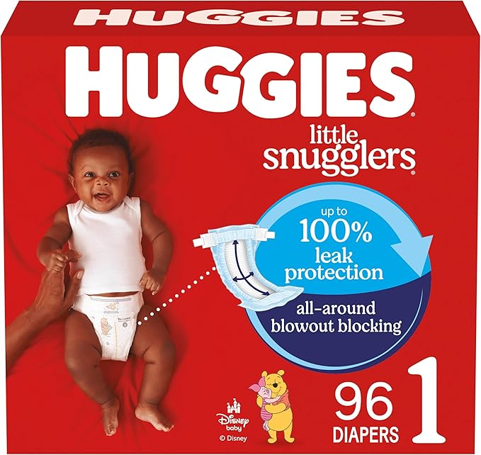Huggies Size 1 Diapers, Little Snugglers Baby Diapers, Size 1 (8-14 lbs), 96 Count, Packaging May Vary