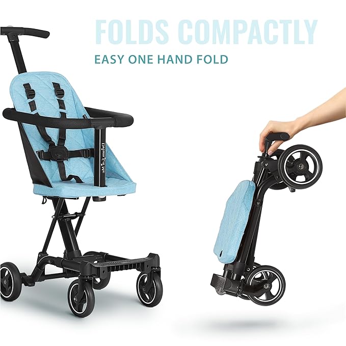 Dream On Me Lightweight and Compact Coast Rider Stroller with One Hand Easy Fold, Adjustable Handles and Soft Ride Wheels, Sky Blue