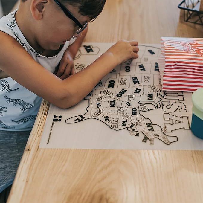Reusable Silicone Toddler Placemat for Dining Table and Travel, a Foldable, Non-Slip Kids Learning Mat with USA Map, Easy to Clean BPA Free Feeding Essential by a Mom Founded Brand