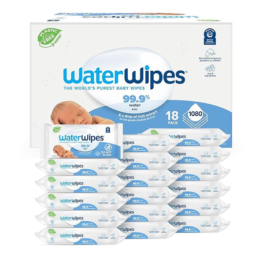 WaterWipes Sensitive+ Newborn & Baby Wipes, 3-In-1 Cleans, Cares, Protects, 99.9% Water, Unscented & Hypoallergenic, 1080 Count (18 Packs)