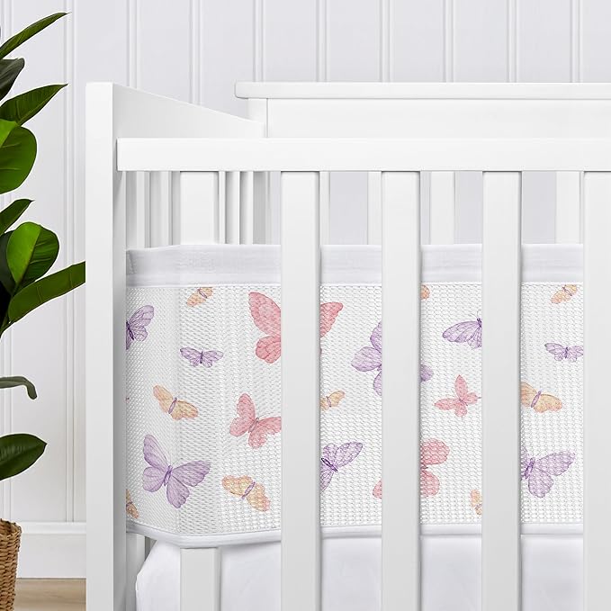 Sweet Jojo Designs + BreathableBaby 2-Piece Breathable Mesh Crib Liner Set (Pink/Purple Shabby Chic Butterfly) for Girls, Baby, Infants/Newborn Nursery (Colorful Butterflies Pastel, Lilac Watercolor)