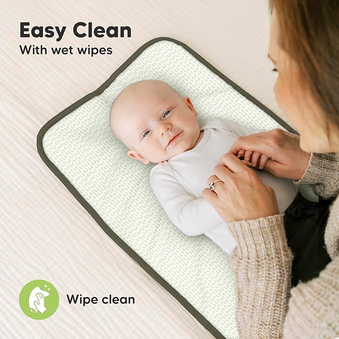 KeaBabies Portable Diaper Changing Pad, Easy Wipe Clean - Foldable Waterproof Baby Changing Mat for Diaper Bag, Compact, Lightweight, 25x13 Newborn, Infant, Baby Changer Travel Essential (Dark Olive)